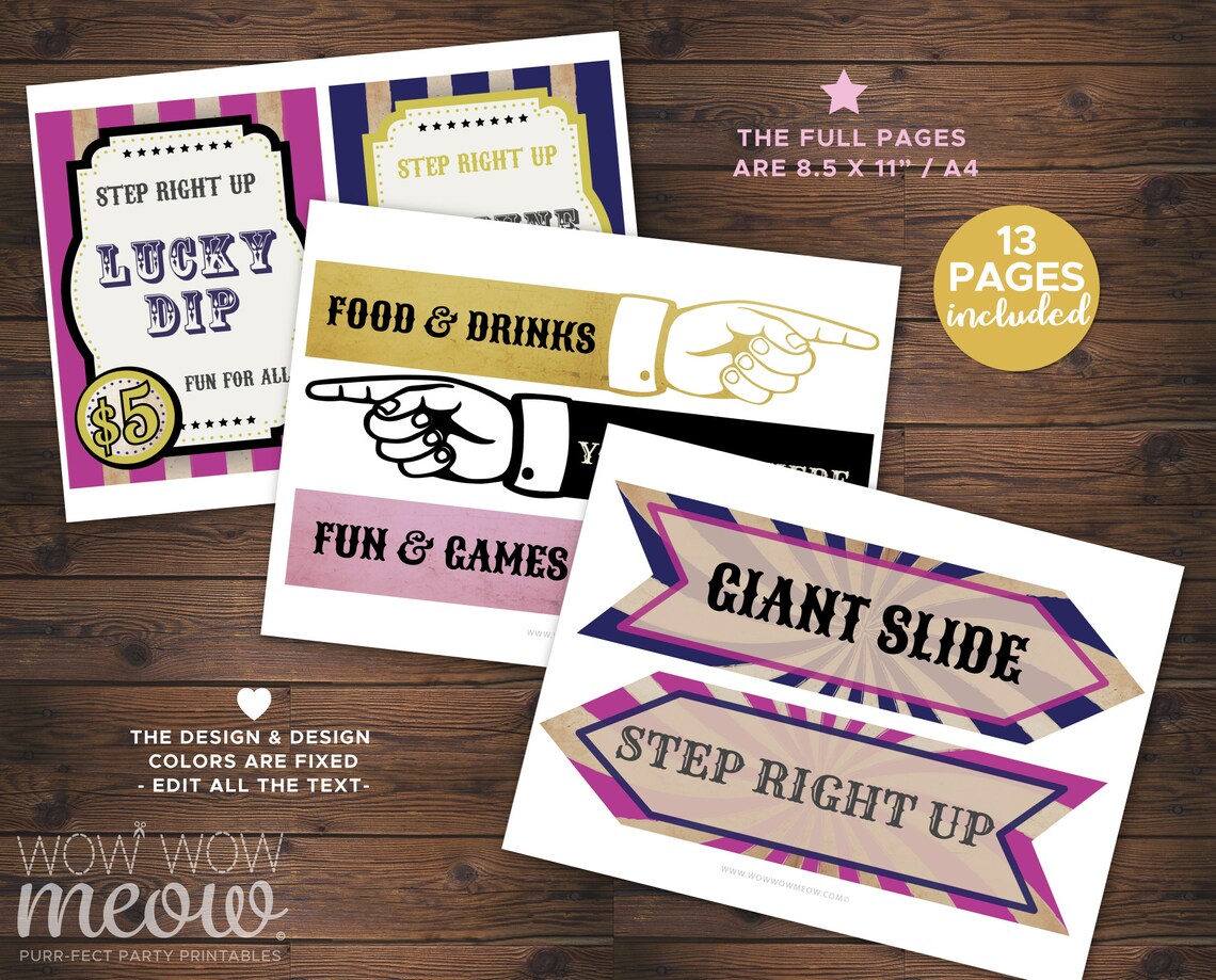 28 Vintage Circus Signs Printable INSTANT DOWNLOAD Pink | Etsy