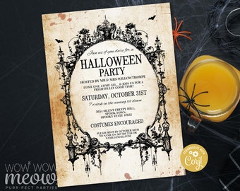 Halloween Invitations Black Gothic Spider Frame Party Printable INSTANT DOWNLOAD Spooktacular Dead Invite Personalized Editable Edit WCHA001