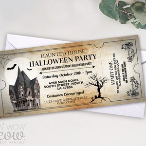 Halloween Invitations Haunted House Tickets Invites Party Printable INSTANT DOWNLOAD Bat Spooky Scare Personalized Editable Edit WCHA015 image 4