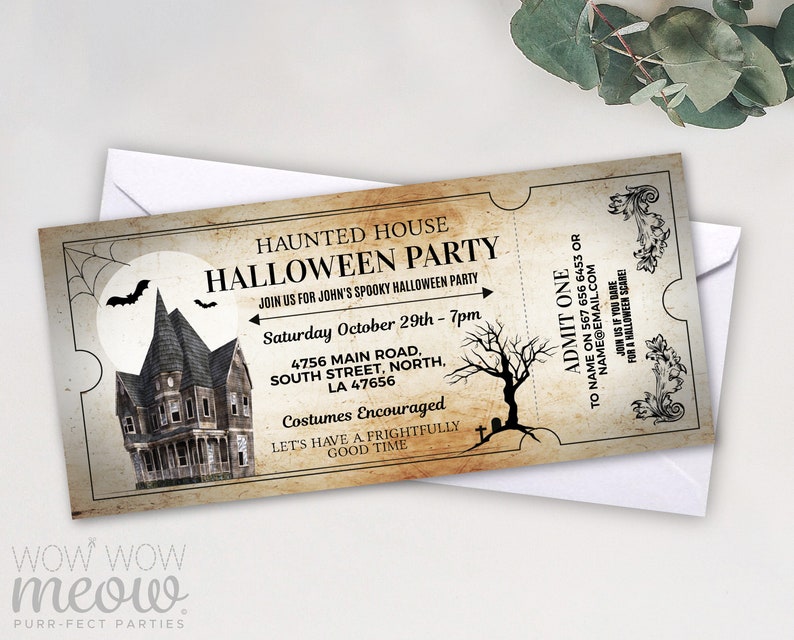 Halloween Invitations Haunted House Tickets Invites Party Printable INSTANT DOWNLOAD Bat Spooky Scare Personalized Editable Edit WCHA015 image 4