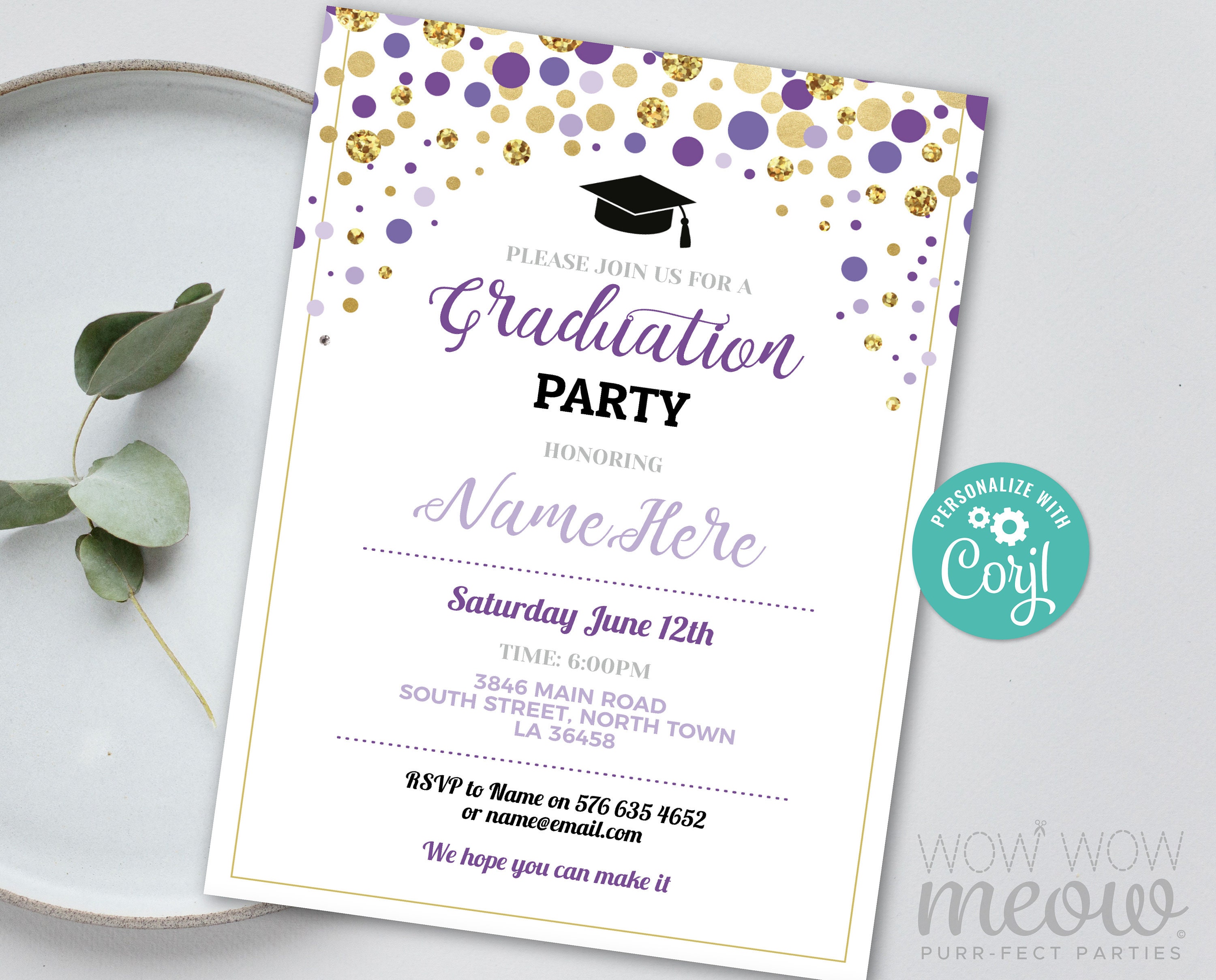 Celebrate With Style Purple and Gold 2024 Graduation Cap and