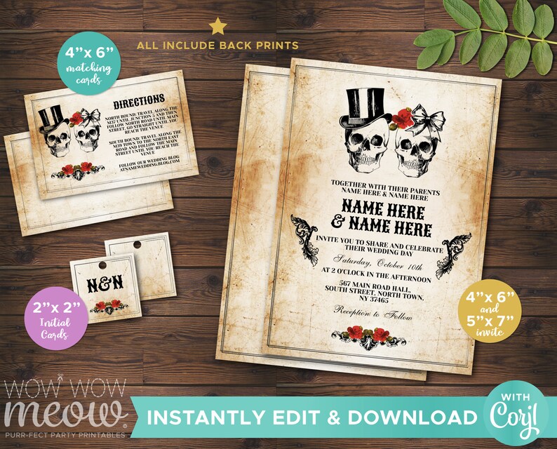 Skull Wedding Invitation Set Template Rustic Package Printable Etsy