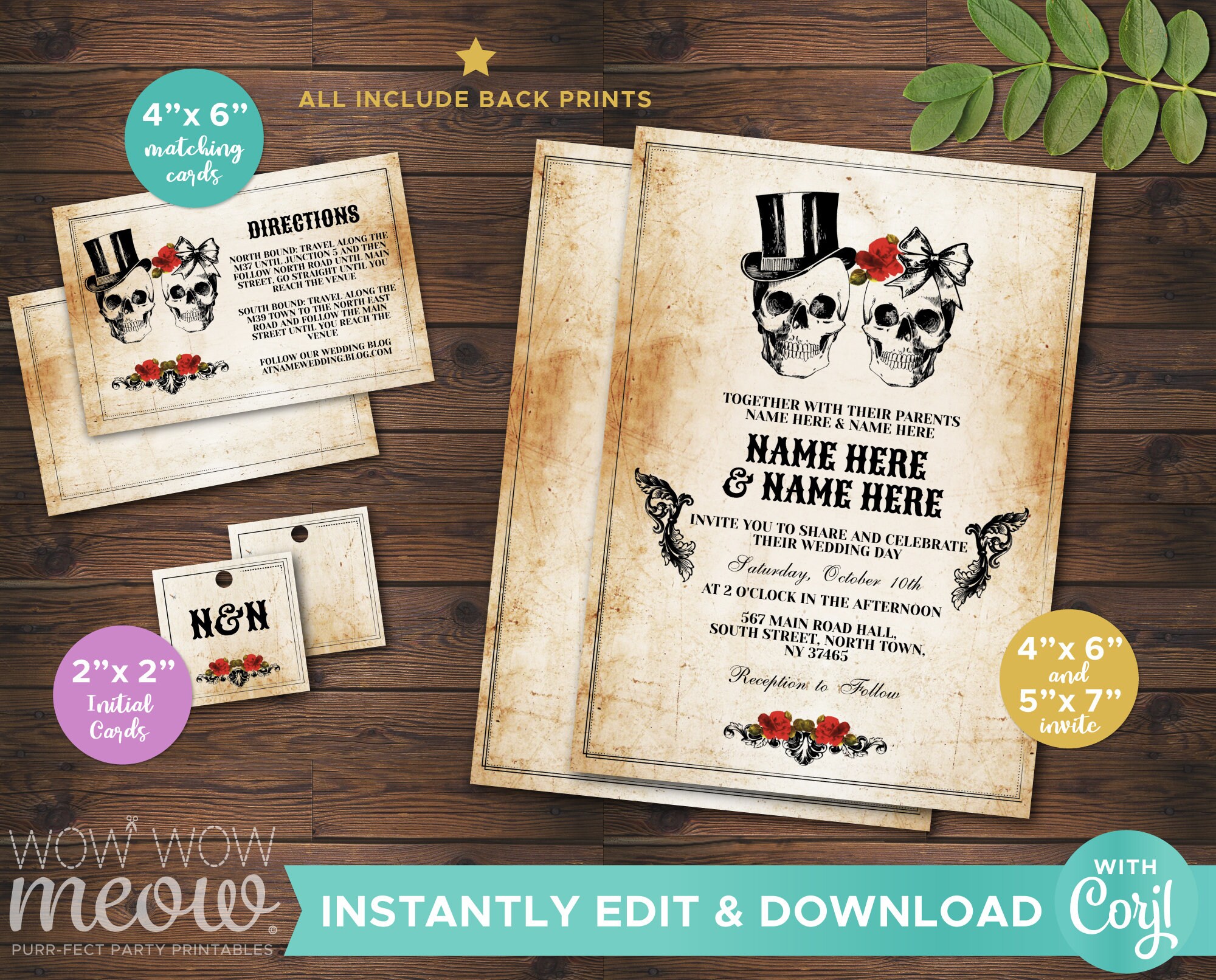Skull Wedding Invitation Set Template Rustic Package Printable - Etsy