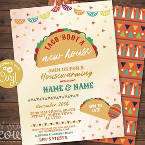 Fiesta Housewarming Invitation Taco About A  New House Home Invite Couple&#39;s Party INSTANT DOWNLOAD Cream Digital Printable Editable WCHO035