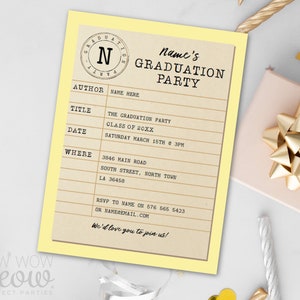 Graduation Party Invitation Library Yellow Invite INSTANT DOWNLOAD Study Books Book Theme Uni University Digital Editable Printable WCGR016 image 3