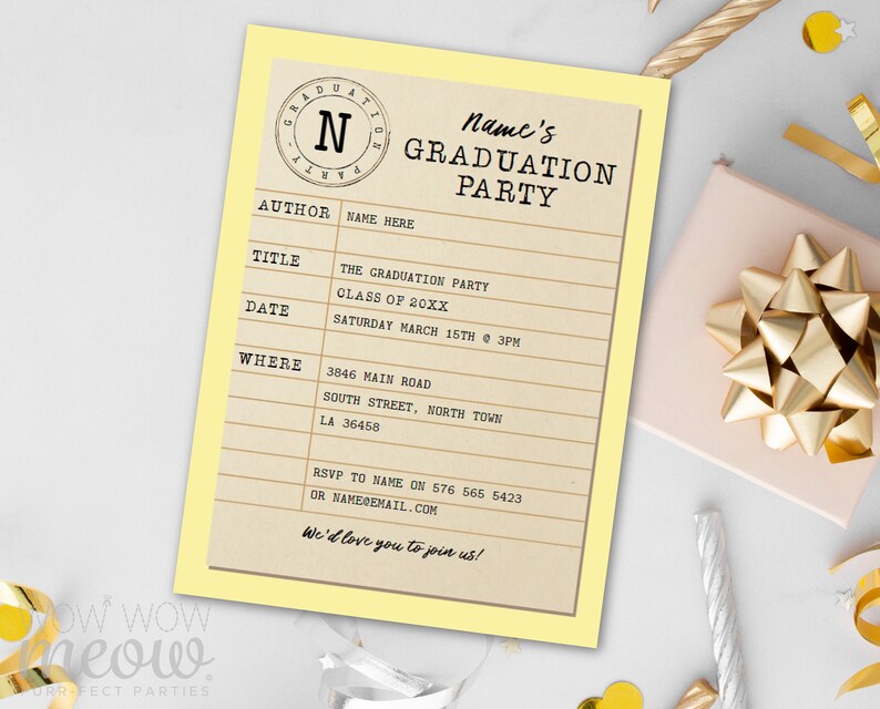 Graduation Party Invitation Library Yellow Invite INSTANT DOWNLOAD Study Books Book Theme Uni University Digital Editable Printable WCGR016 image 3