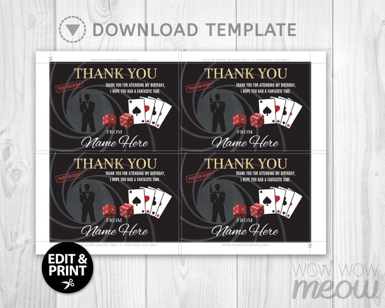 Secret Agent Thank You Card SPY Party Tags Printable INSTANT - Etsy