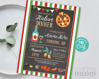 Italian Birthday Invitation INSTANT DOWNLOAD Surprise Pizza Invite Lunch Dinner Party Mens Womens Editable Personalize Printable WCBA273