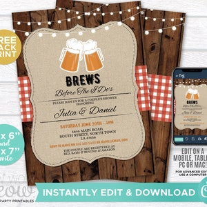 Brews Before The I Do's Couples Shower Invitation Invite INSTANT DOWNLOAD Engagement Party Red Check Personalize Editable Printable WCWE008