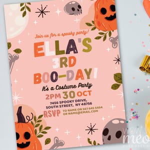Halloween Invitations Pink Girls Birthday Party Pumpkins Bats Ghost Costume Children&#39;s Invite Printable Girls Boys DOWNLOAD Pumpkin WCHA186