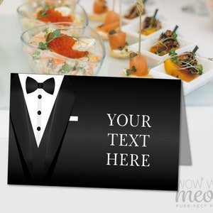 Tuxedo Black Tie Food Tent Birthday Secret Agent Spy White Editable Instant Download Drinks Birthday Matching - Any Text - Printable WCBA033