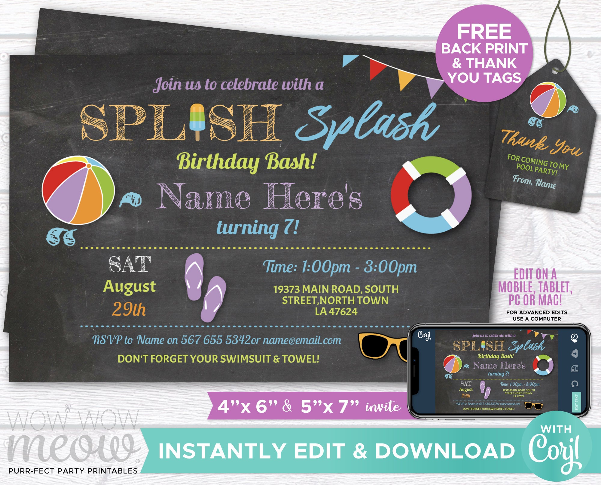 Pool Party Invitation Splish Splash Birthday Bash Invite Etsy