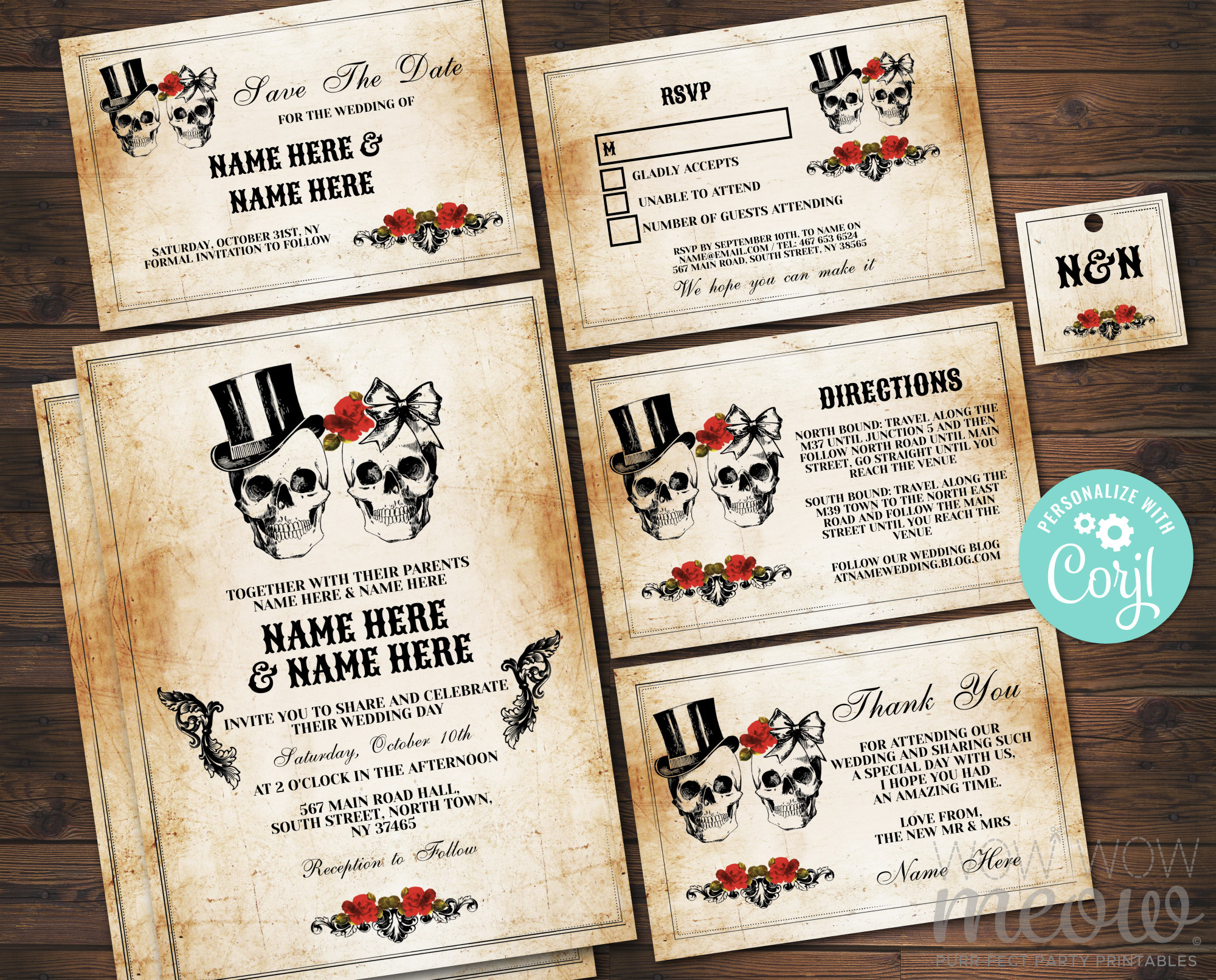 Skull Wedding Invitation Set Template Rustic Package Printable Etsy