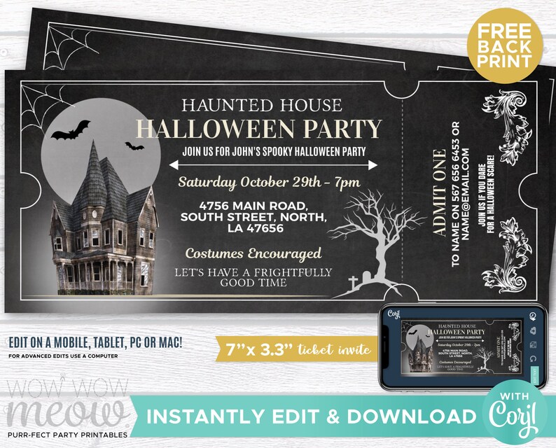 Halloween Invitations Haunted House Tickets Invites Party Etsy