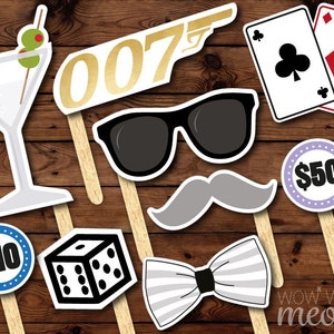 50 Photo Booth Props Printable James Bond 007 Party INSTANT DOWNLOAD Spy Casino Photo Cards Secret Agent Birthday Cards Games Bowtie Picture image 1