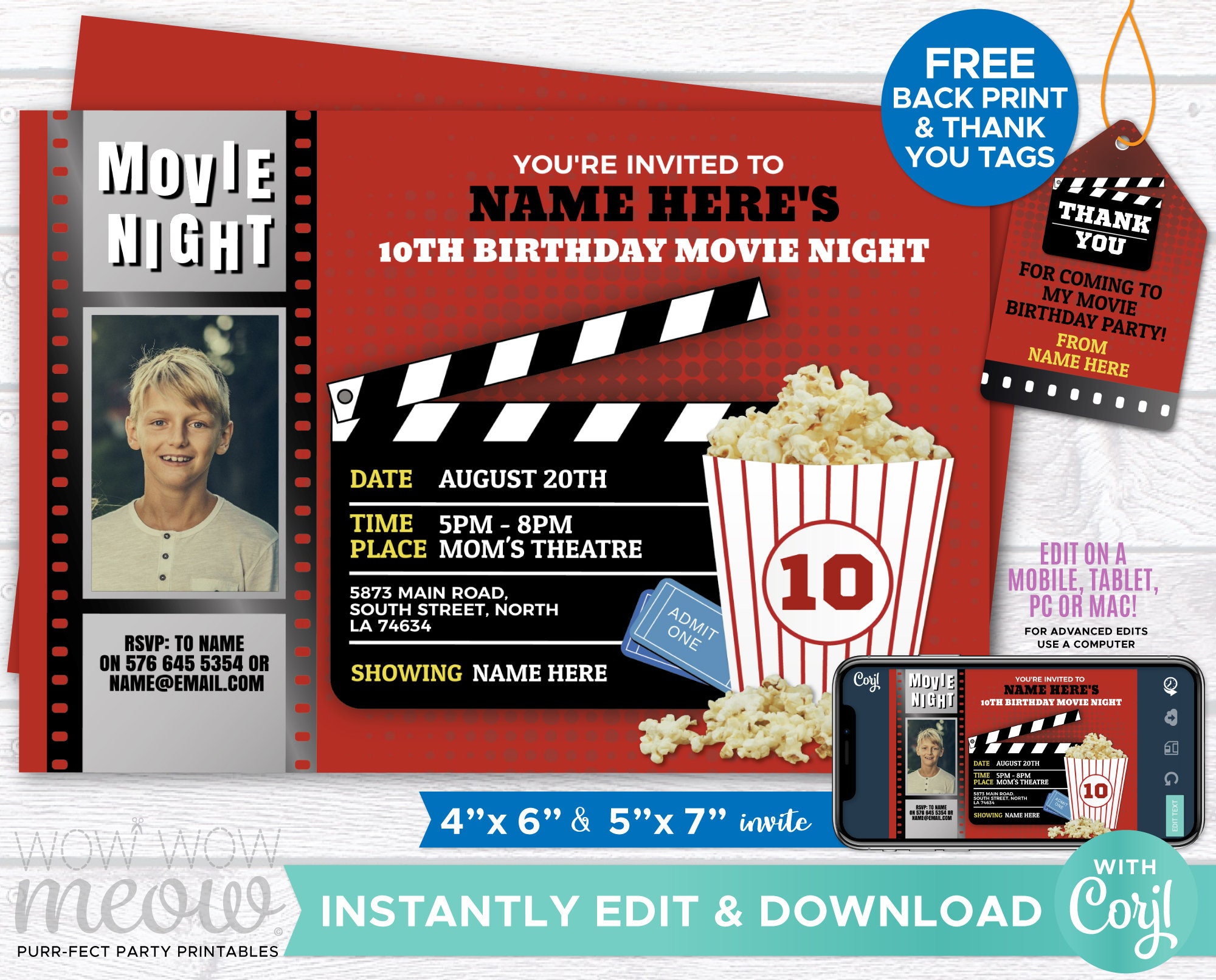 Movie Night Birthday Party Invitation Photo DOWNLOAD Film Invite ...