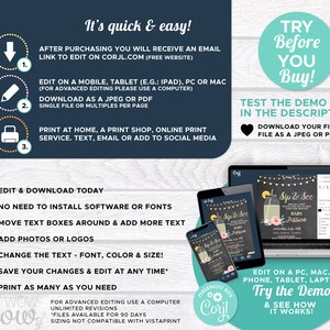 May include: A digital printable invitation for a Sip and See party. The invitation features a chalkboard background with a mason jar filled with lemonade and a floral design. The text on the invitation reads "Sip and See Baby Jessica".