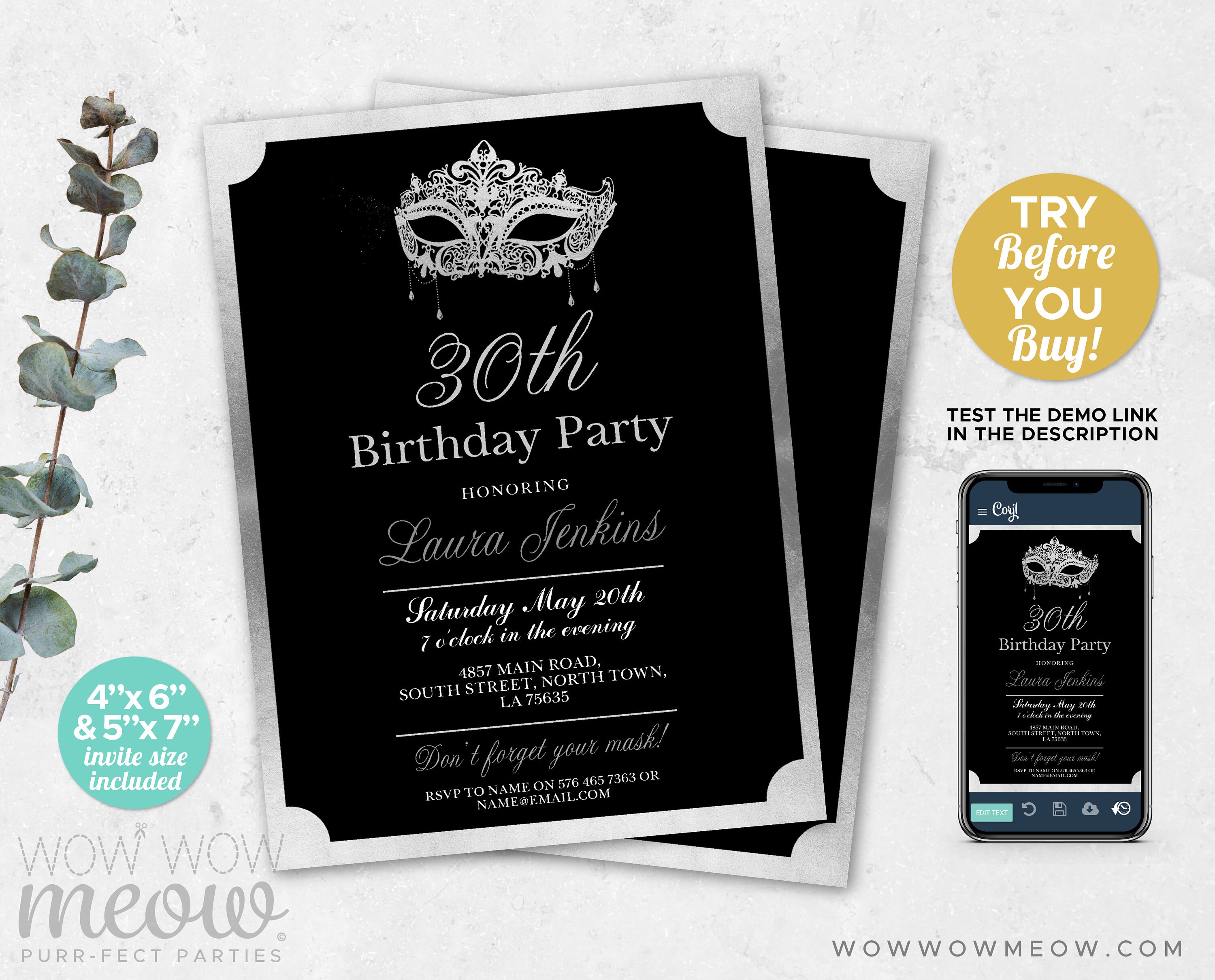 Masquerade Birthday Invitation Party Silver Mask Masked Ball - Etsy