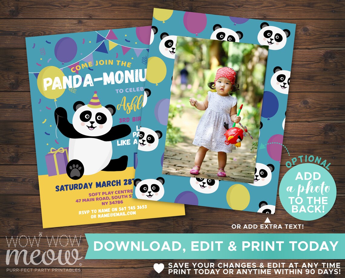 Panda Invitation Birthday Party INSTANT DOWNLOAD Pandas Girls Etsy