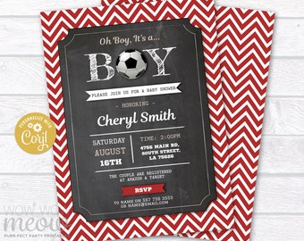 Soccer Baby Shower Invitation Boy Football Invite Red Ball INSTANT DOWNLOAD Couples Sports Personalize Party Editable Printable WCBS099