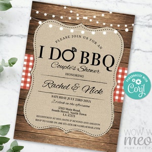 I Do BBQ Invitation Couples Shower Printable Engagement Invite Party INSTANT Download Lights Check Personalize Editable Printable WCWI001 image 1