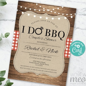 I Do BBQ Invitation Couples Shower Printable Engagement Invite Party INSTANT Download Lights Check Personalize Editable Printable WCWI001 image 1