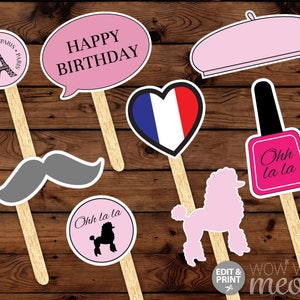 PARIS Photo Props INSTANT DOWNLOAD Birthday Party Fun Display Take Snaps Moustache Printable Games Booth Bowtie French Beret Hat Tash Booth image 2