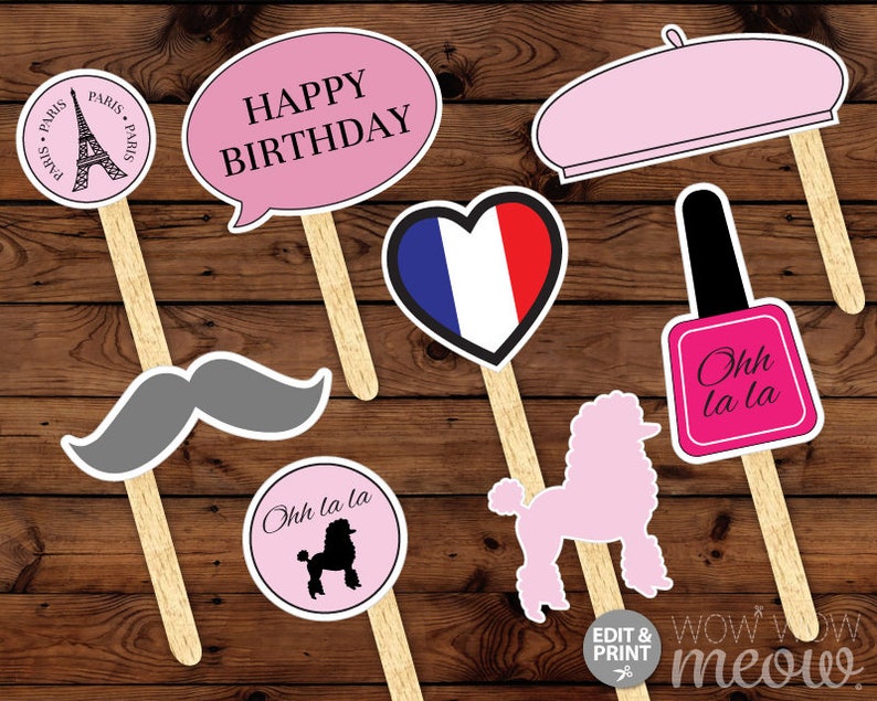 PARIS Photo Props INSTANT DOWNLOAD Birthday Party Fun Display Take Snaps Moustache Printable Games Booth Bowtie French Beret Hat Tash Booth image 2