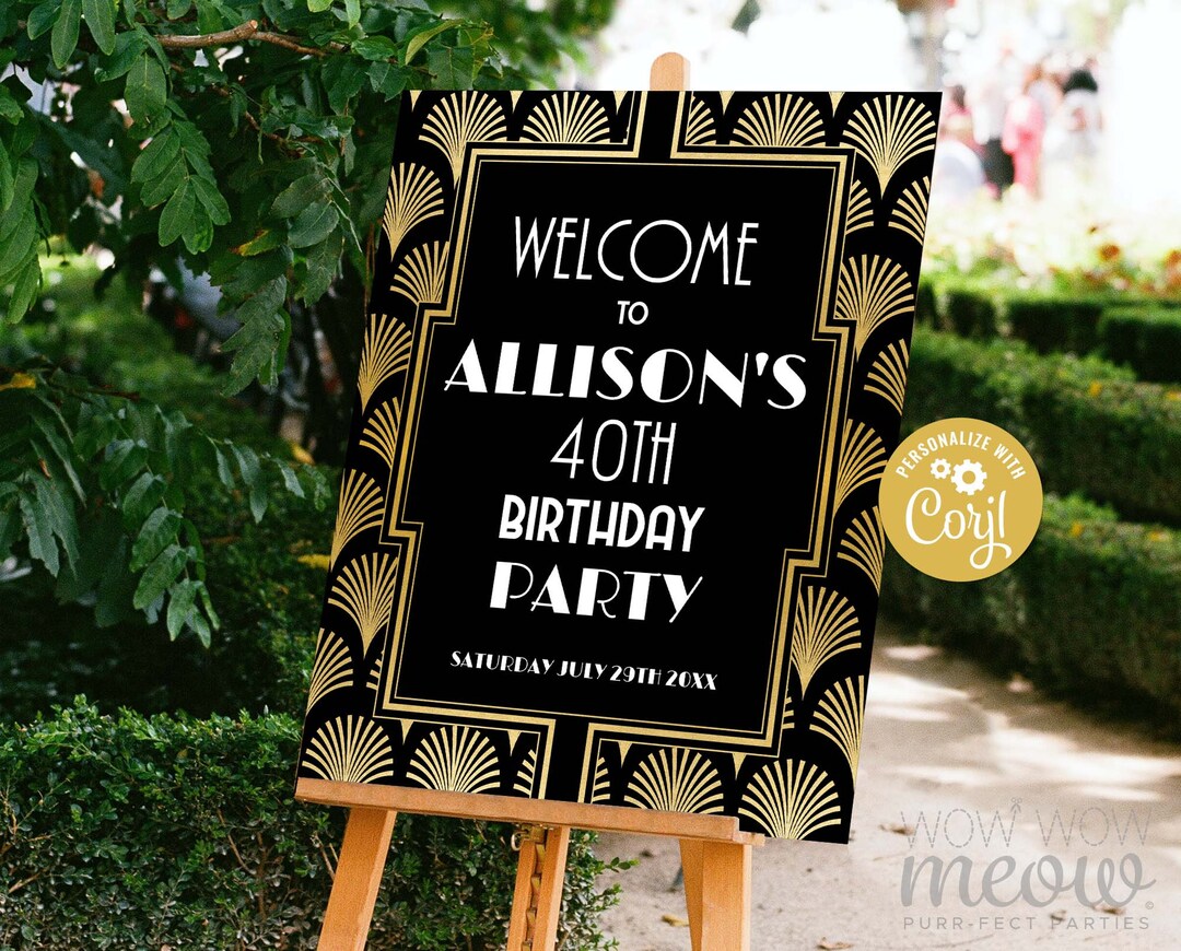 Art Deco Editable Sign Welcome Birthday Party 1920s Twenties 16 X 20 ...