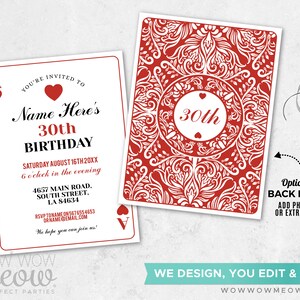 Playing Cards Birthday Invitation Any Age INSTANT DOWNLOAD Casino Heart Vegas Party Personalize Valentines Edit Printable Digital WCBA002 image 4