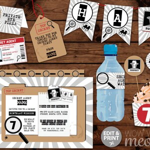 Secret Agent SPY Birthday Party Package Invitations & Decorations Full Printable Collection INSTANT DOWNLOAD Editable Text Personalize @Home