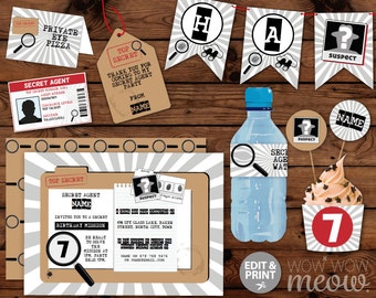 Secret Agent SPY Birthday Party Package Invitations & Decorations Full Printable Collection INSTANT DOWNLOAD Editable Text Personalize @Home