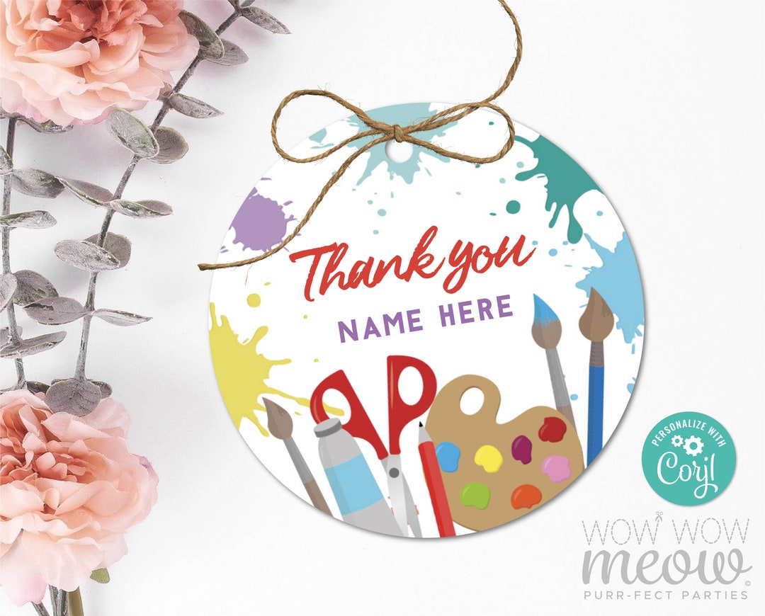 Art Paint Party Thank You Tags Birthday Party Crafts Gift Tags Edit