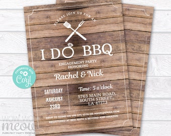 I Do BBQ Invitation Couples Shower Invite Engagement Party Printable INSTANT Download Wedding Rehearsal Wood Personalize Editable WCWI029