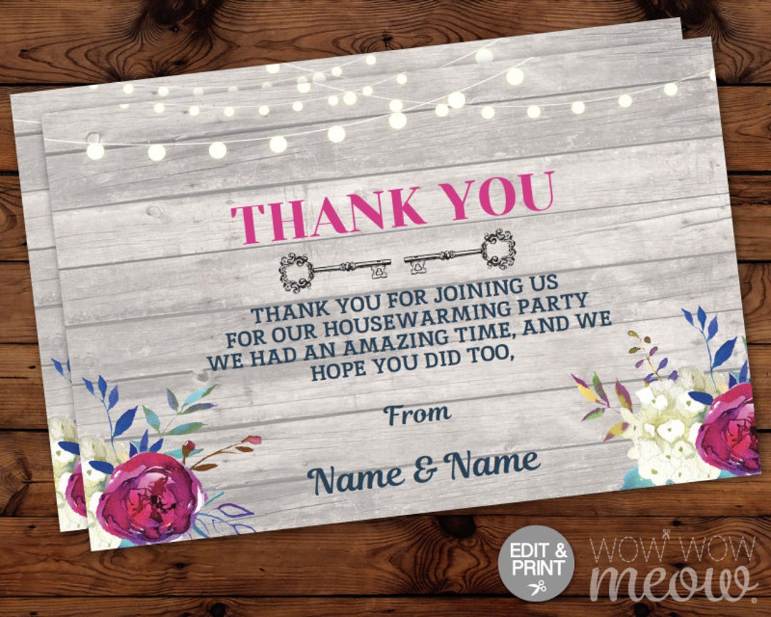 Thank You Cards Housewarming Vintage Keys New Home Wood Pink Etsy
