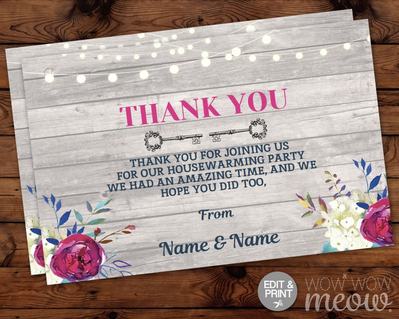 Thank You Cards Housewarming Vintage Keys New Home Wood Pink Etsy