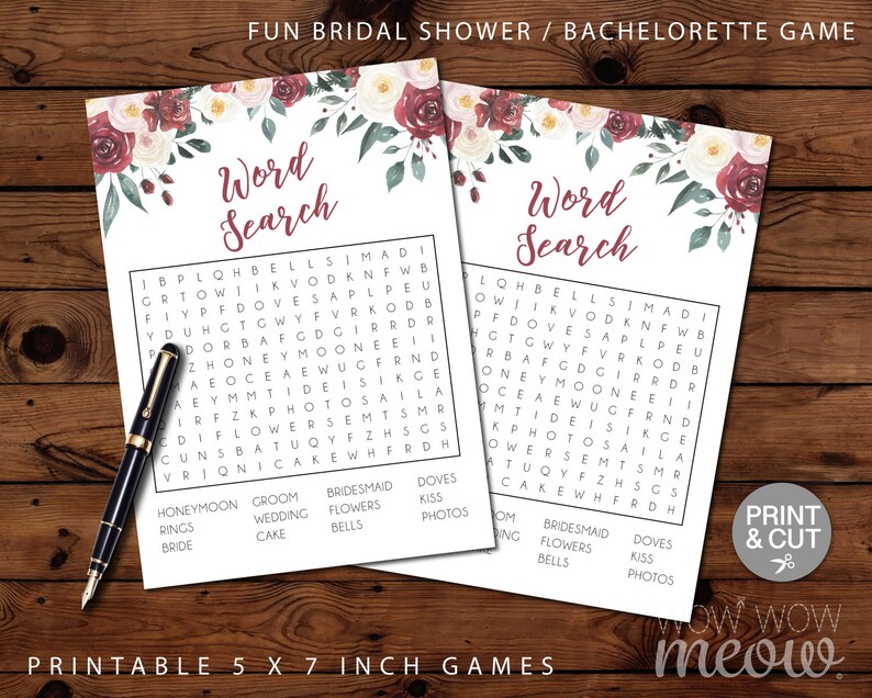 Bridal Shower Word Search Game Bachelorette Printable INSTANT - Etsy