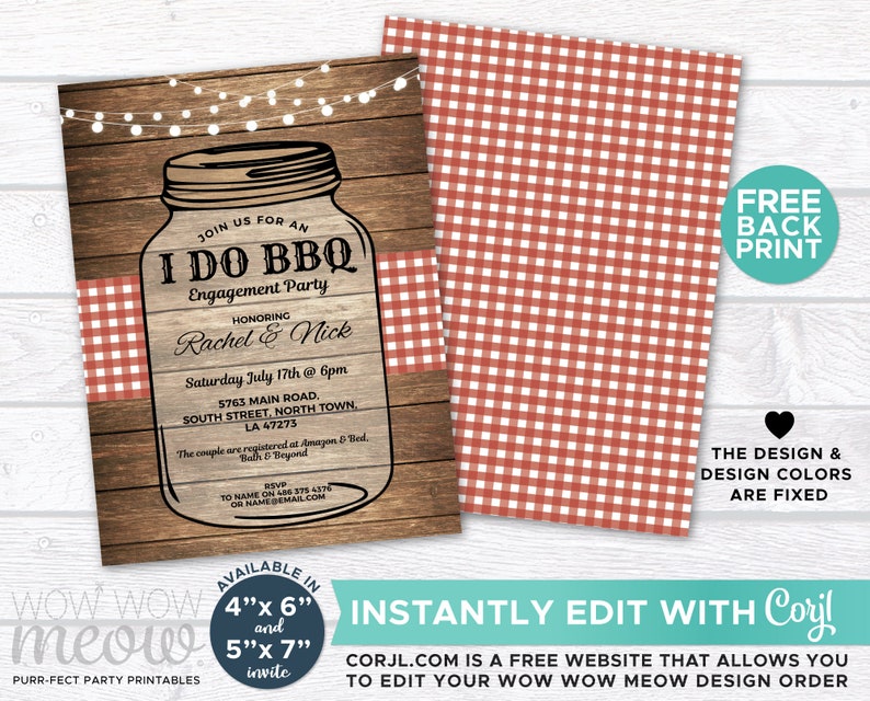 I Do BBQ Invitation Mason Jar Rustic Engagement Party Invite Couple Shower Printable INSTANT Download Personalize Editable Printable WCWI026 image 3