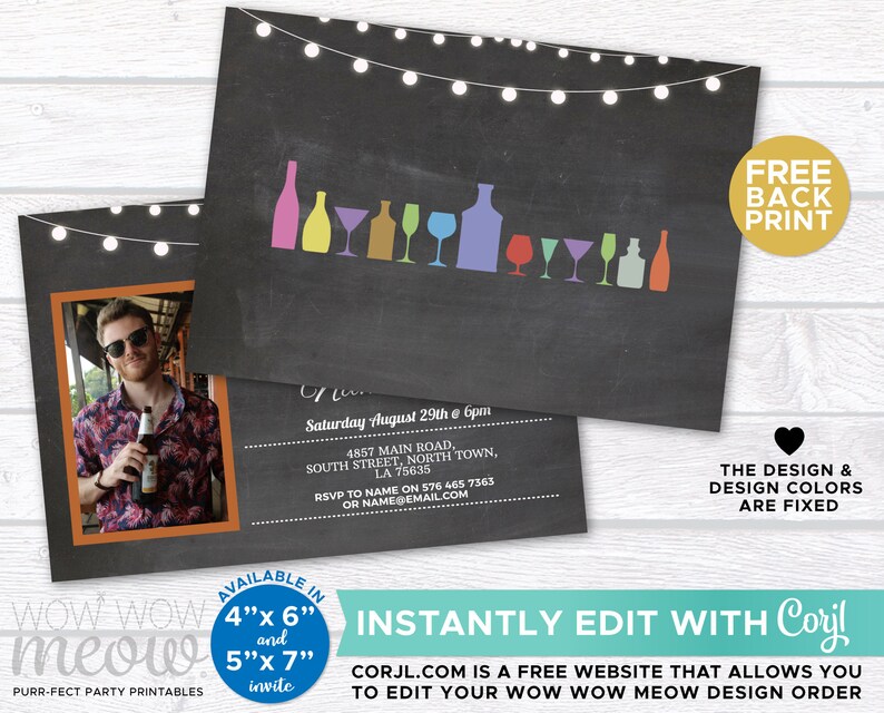 Birthday Party Invitation Drinks Photo Invite DOWNLOAD Womens Etsy UK