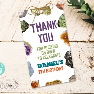 Géologie Party Merci Tags Anniversaire - Party Gift Tags - Rocks Crystals Gemstones Favor Label Téléchargement instantané Modifiable Imprimable WCBK110