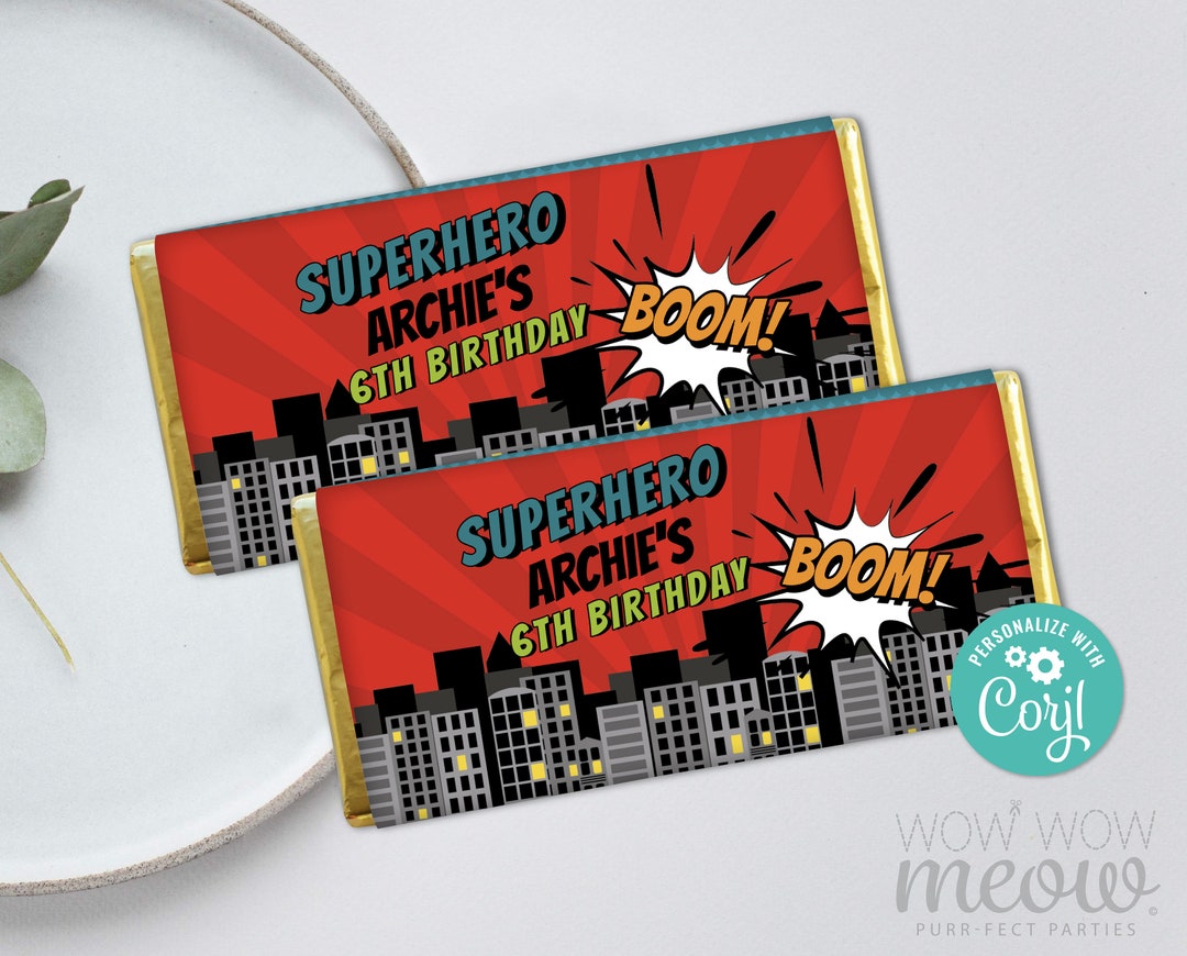 Superhero Chocolate Bar Wrapper Birthday Work Site Superhero Comic Book ...