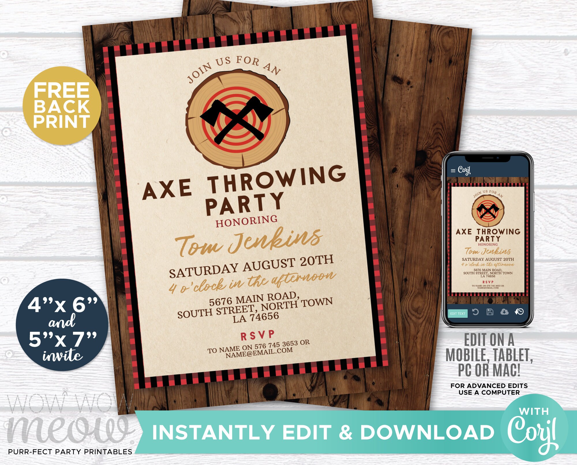 Axe Wood Throwing Birthday Invitation Party Invite INSTANT Etsy UK