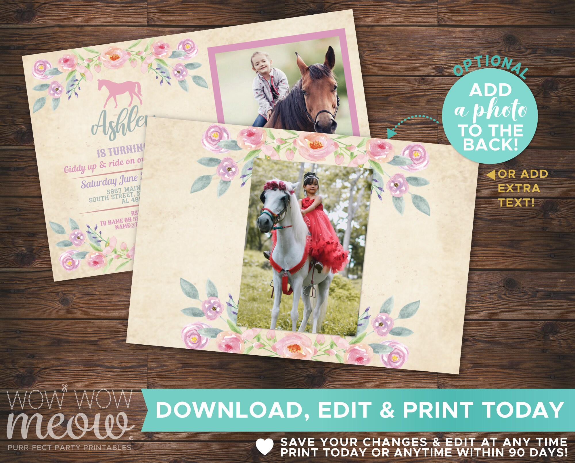Horse Invitation Photo Girls Party Invite Horseback Birthday Etsy
