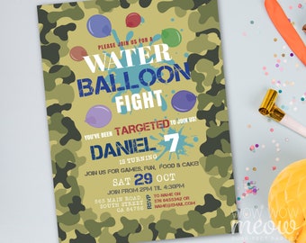 EDITABLE Water Balloon Fight Birthday Invite Battle Camouflage Invitation Party Digital DOWNLOAD Boys Personalize Printable WCBK586