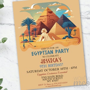 Egypt Birthday Invitations Egyptians Any Age Invite Digital Pyramid Hieroglyphics DOWNLOAD Surprise Pharaoh Editable Personalize WCBA317