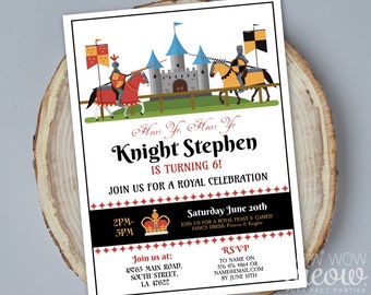 Knights Invitations Birthday Middle Ages Party INSTANT DOWNLOAD Medieval Princess Personalize Horse Editable Girls Boys Printable WCBK562