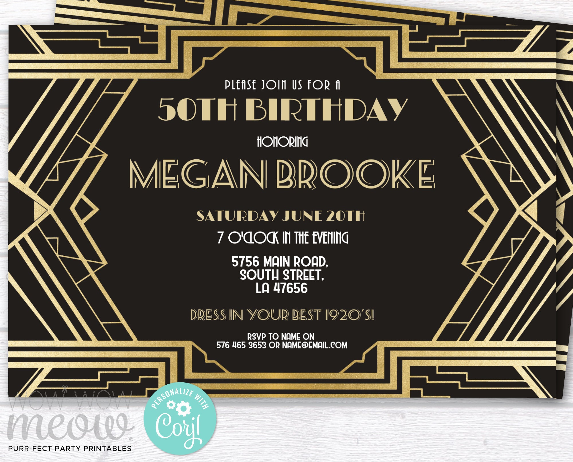Art Deco Birthday Roaring 20s Invitation Invite 1920s Party - Etsy
