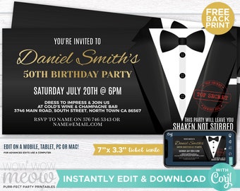 Secret Agent Invitations Tickets Spy Bond Invites INSTANT DOWNLOAD 007 Gold Party Printable Editable Elegant Birthday Personalize WCBA122