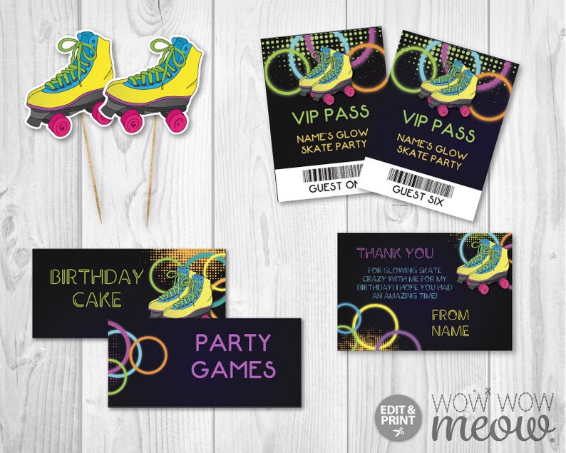 Glow in the Dark Skating Party Package Invitations Birthday Etsy