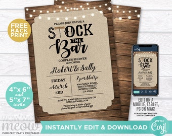 Printable Editable Stock the Bar Invite With Bar Cart Graphic - Etsy